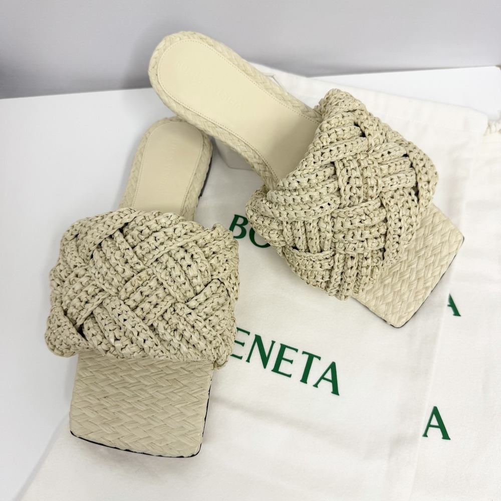 Bottega Veneta Lido Woven Raffia Flat Sandals Shoes Beige NEW 2 Dust Bags 39 9 B